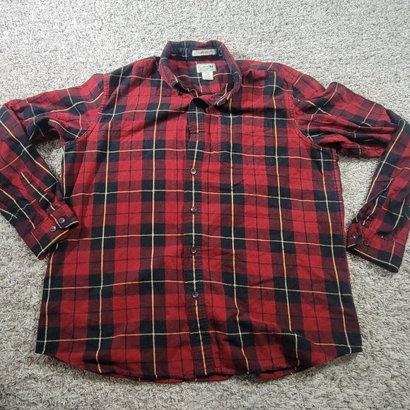 LL Bean Flannel Shirt Mens Large Black Red Button Up Plaid Buffalo Flaw* - Picture 1 of 8